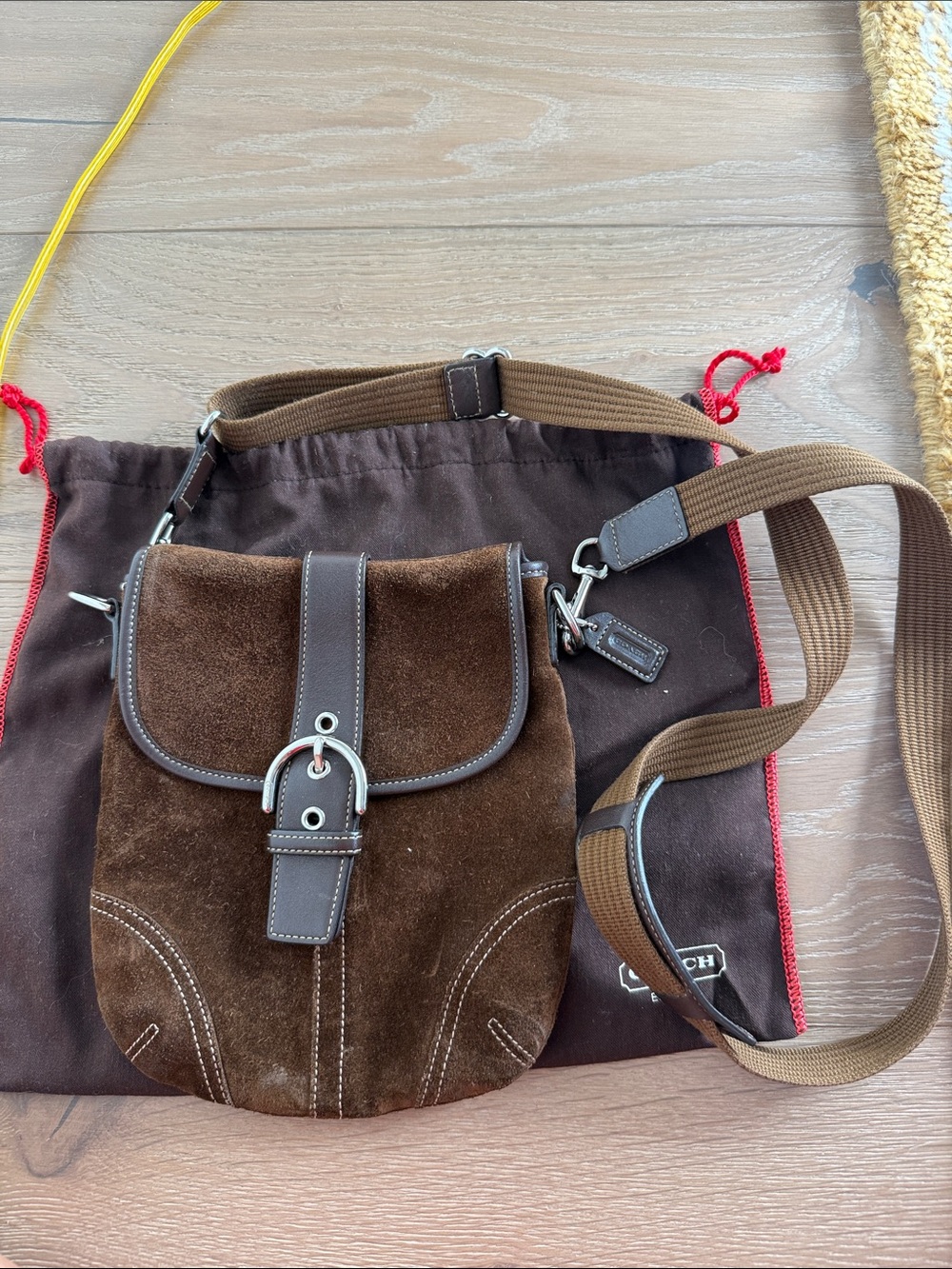 Coach Brown Suede Messenger Crossbody with Leather Trim